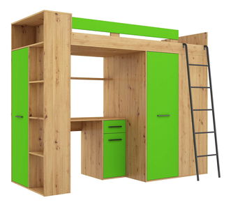 Patrová postel 90 cm Vivian (P) (s roštem) (dub artisan + zelená)