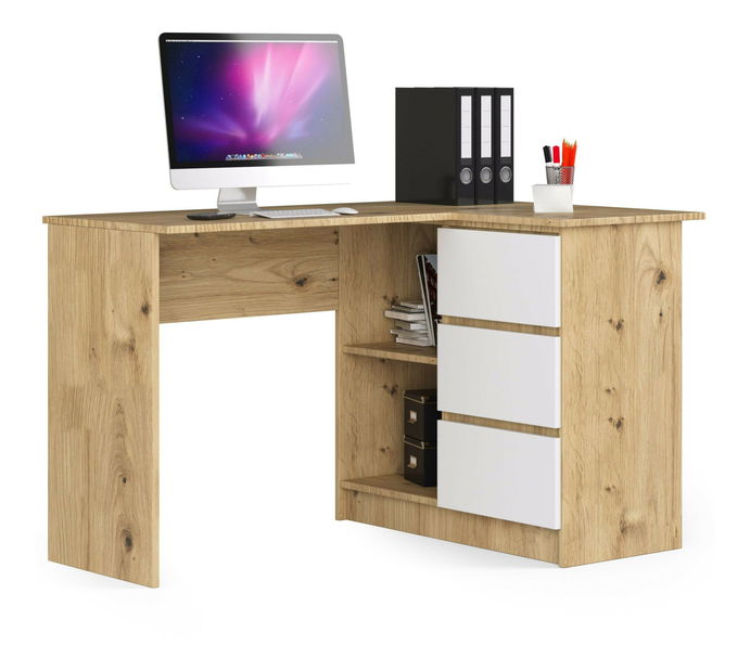 Rohový PC stolek Bodhi (dub artisan + bílá) (P)