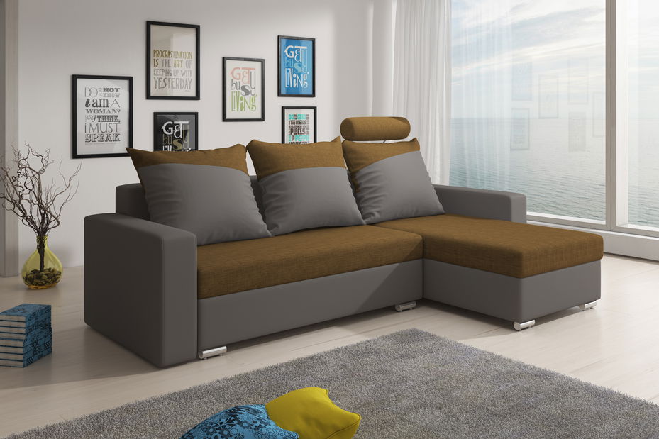 Rohová sedací souprava Maratto (hnědá + tmavě šedá) (P)