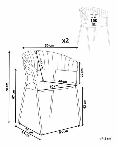 Set 2 ks jídelních židlí Marza (šedá)