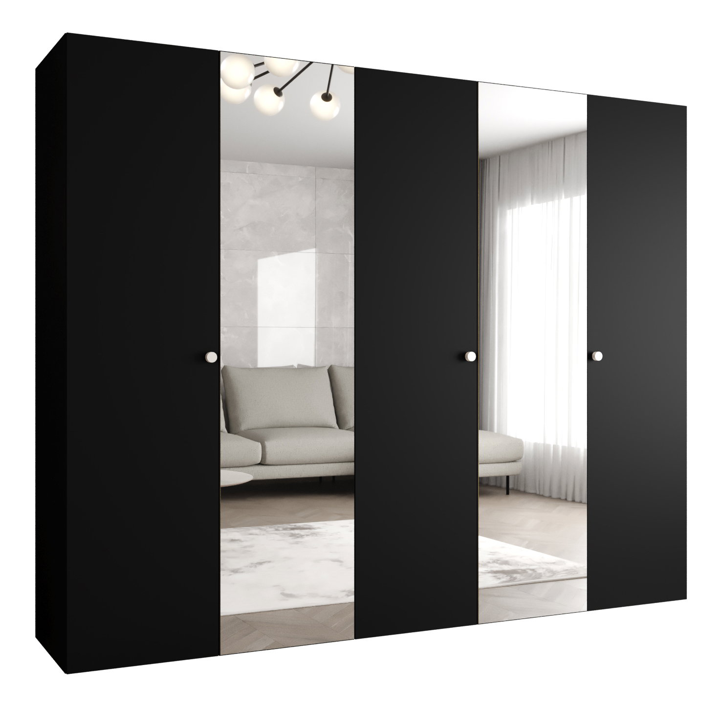 Šatní skříň 250 cm Parna 2 (černá + stříbrná)
