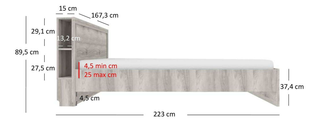 Manželská postel 160 cm Japon (kaštan nairobi) (s roštem) (s úl. prostorem) (s policemi)