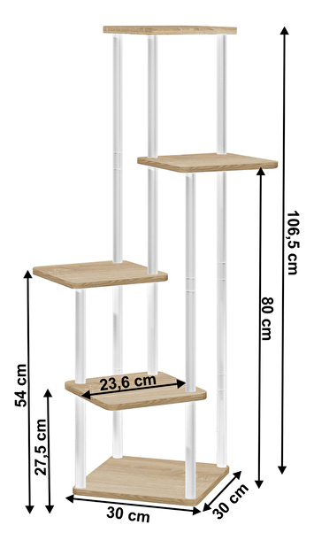 Kovový stojan na květiny Anita (bílá + dub sonoma)