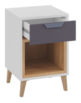 Noční stolek Zylia ZT11 (bílá + grafit + dub lefkas)