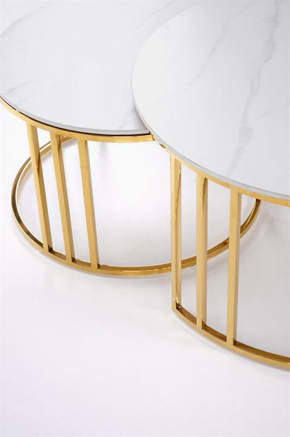 Set 2 ks. konferenčních stolků Mercu 3 (bílý mramor + zlatá)