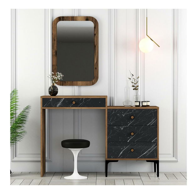 Toaletní stolek Logan 2 (ořechová + černá) (se zrcadlem)