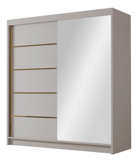 Šatní skříň s posuvnými dveřmi Bratoke III 180 (kašmír + zlatá) (se zrcadlem)