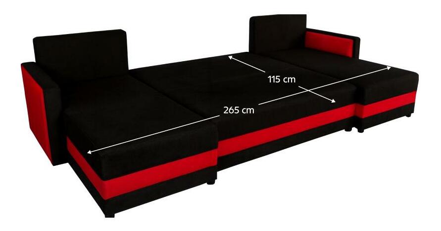 Rohová sedačka ve tvaru U Paulati (černá + červená) (s úl. prostorem)