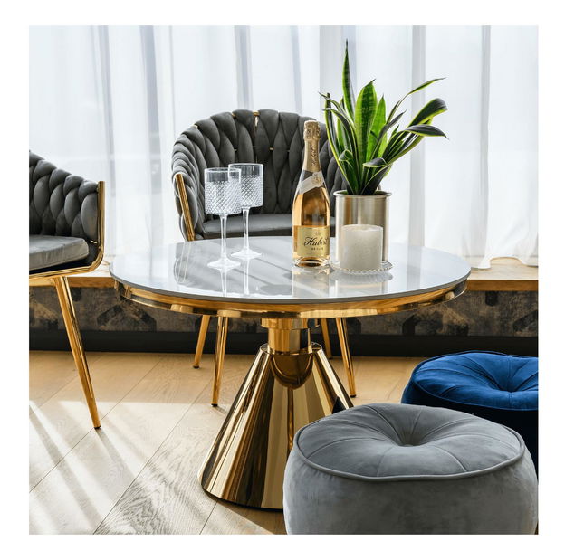 Konferenční stolek Greys 2 (zlatá + bílý mramor)