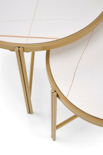 Set 2 ks. konferenčních stolků Fantoma (bílý mramor + zlatá)