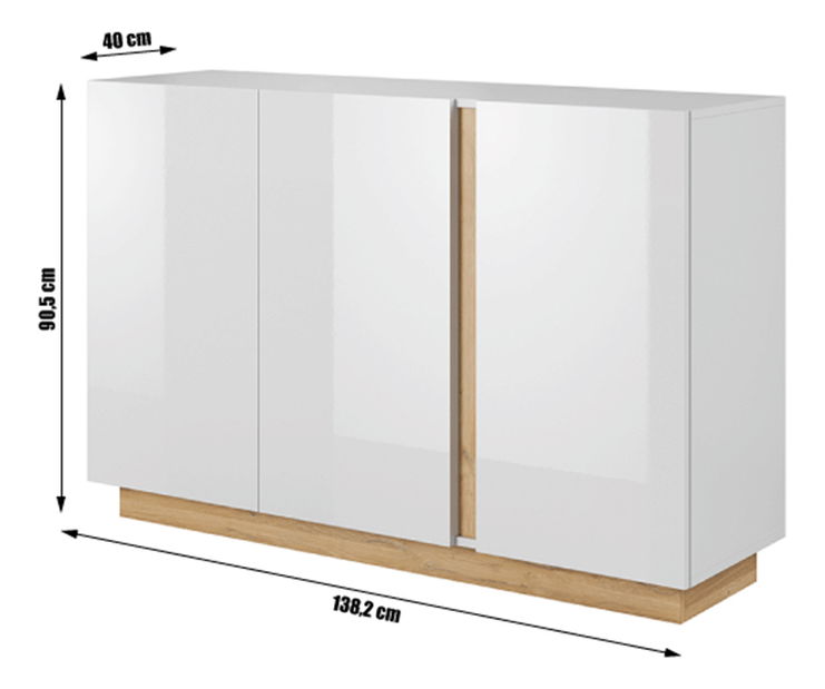 Skříňka Cethos (bílá + dub grandson + bílý lesk)