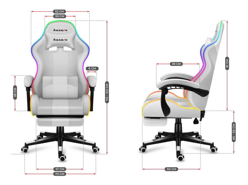 Herní křeslo Fusion 4.7 (bílá + vícebarevná) (s LED osvětlením)
