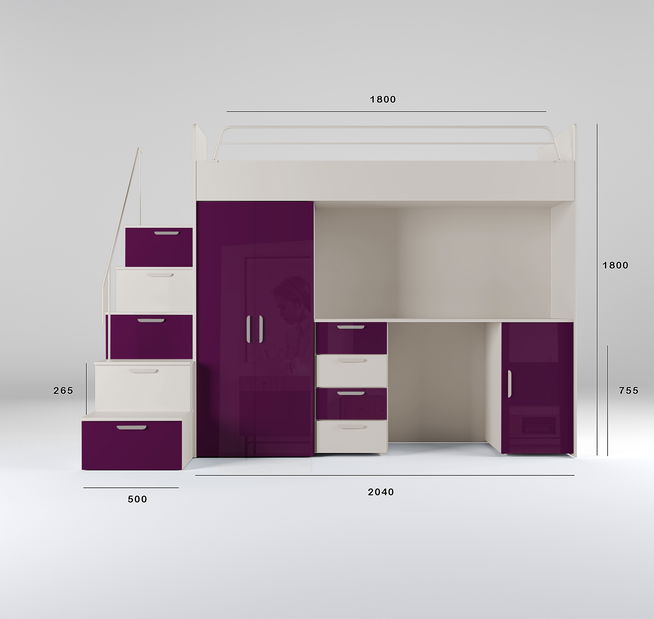 Dětská postel Ruby IV S (kašmír + lesk fialový) (s rošty)