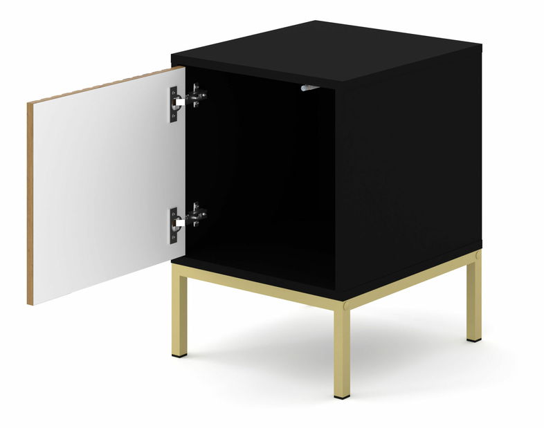 Noční stolek F 1D Rowanna (černá + dub artisan + zlatá)