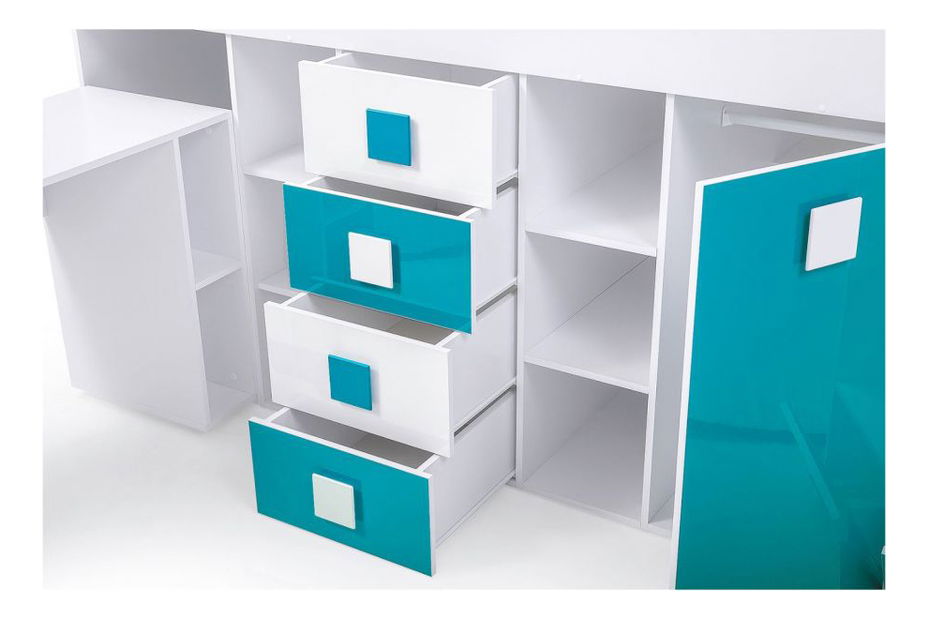 Dětská kombinovaná postel 90 cm Toreno 3 (bílá + bílý lesk + bílá lesklá madla) (P)