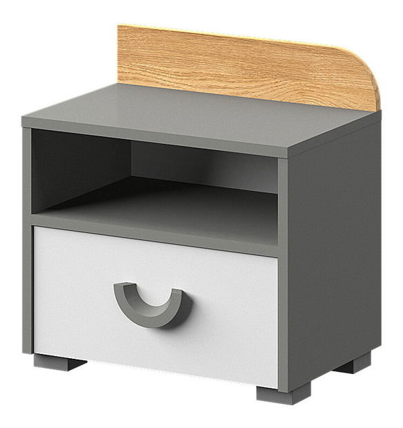 Noční stolek typ CA12 Caryl (světlý grafit + lesklá bílá + dub nash)