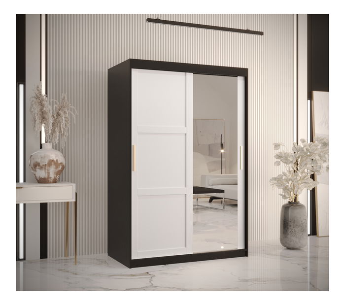 Šatní skříň Riven 2 120 (černá matná + bílá matná) (se zrcadlem)