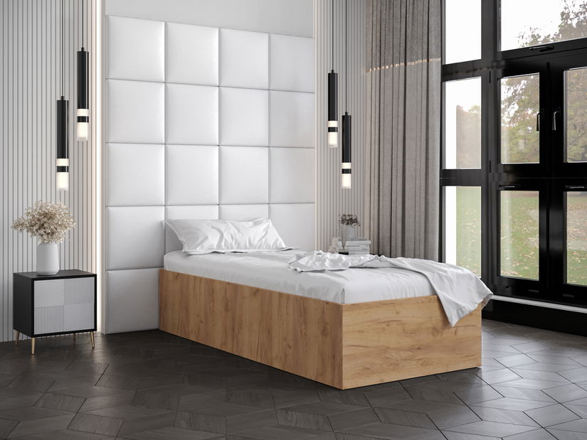 Jednolůžková postel s čalouněným čelem 90 cm Brittany 3 (dub craft zlatý + bílá) (s roštem)