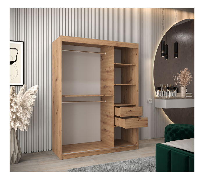 Šatní skříň 150 cm Toki 1 (Dub artisan + Černá matná)