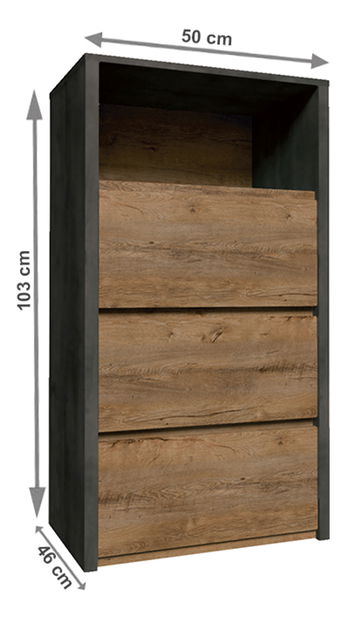 Komoda Miranda (šedá + dub lefkas) 