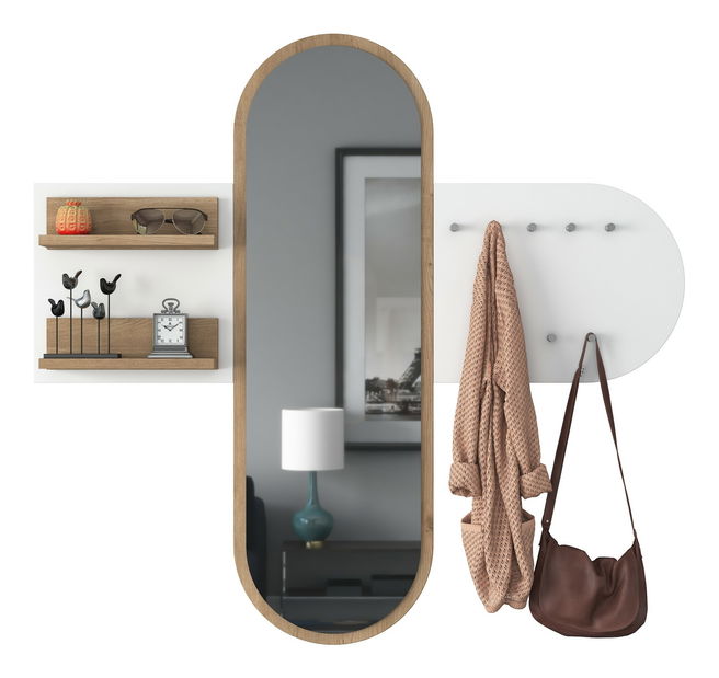 Předsíňová sestava Pixie 3 (Bílá + Ořech) (se zrcadlem)