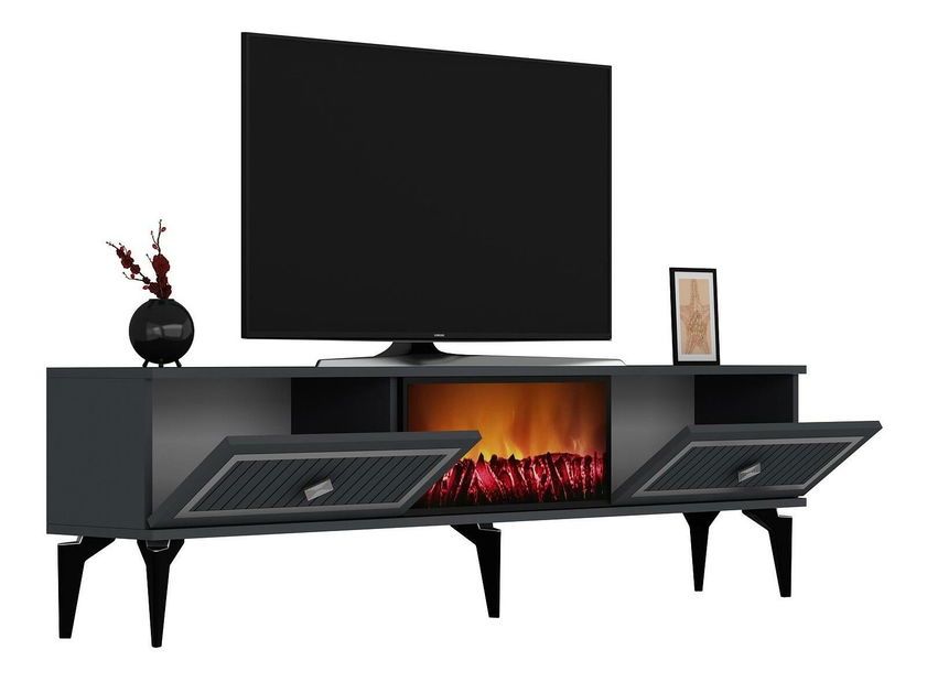 TV stolek/skříňka s krbem Kebive (antracit + stříbrná)