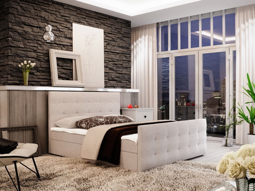 Manželská postel Boxspring 200 cm Milagros 2 (béžová) (s matrací a úložným prostorem)