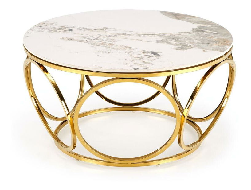 Konferenční stolek Viviana 2 (bílý mramor + zlatá)