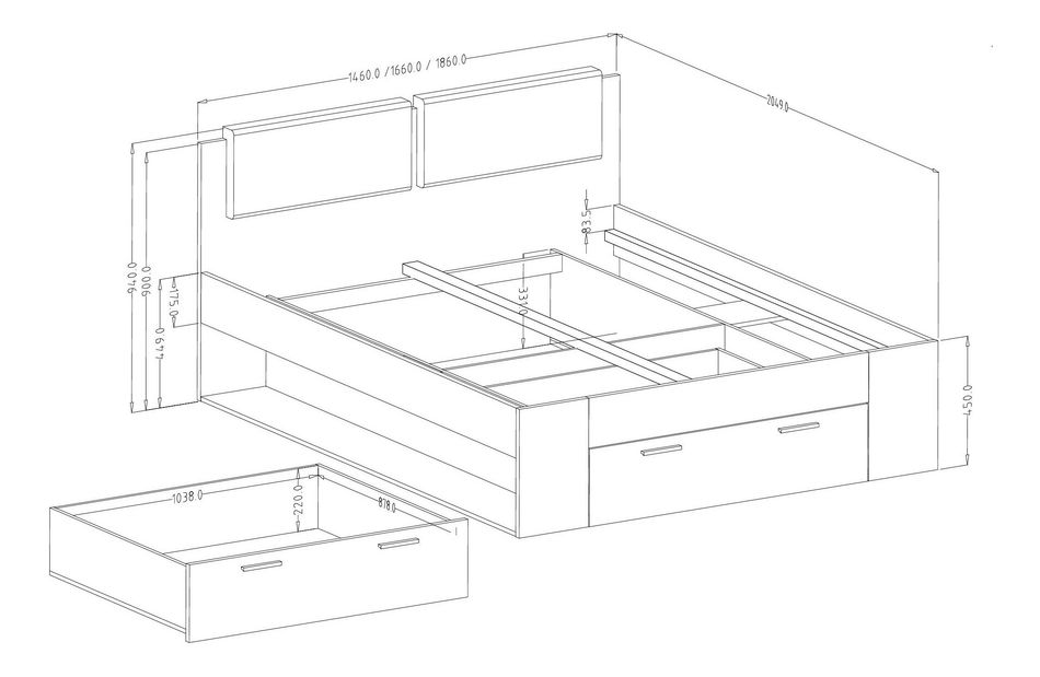 Manželská postel 140 cm Afrodita Typ 50 (s úl. priestorom) (bílý popol) 
