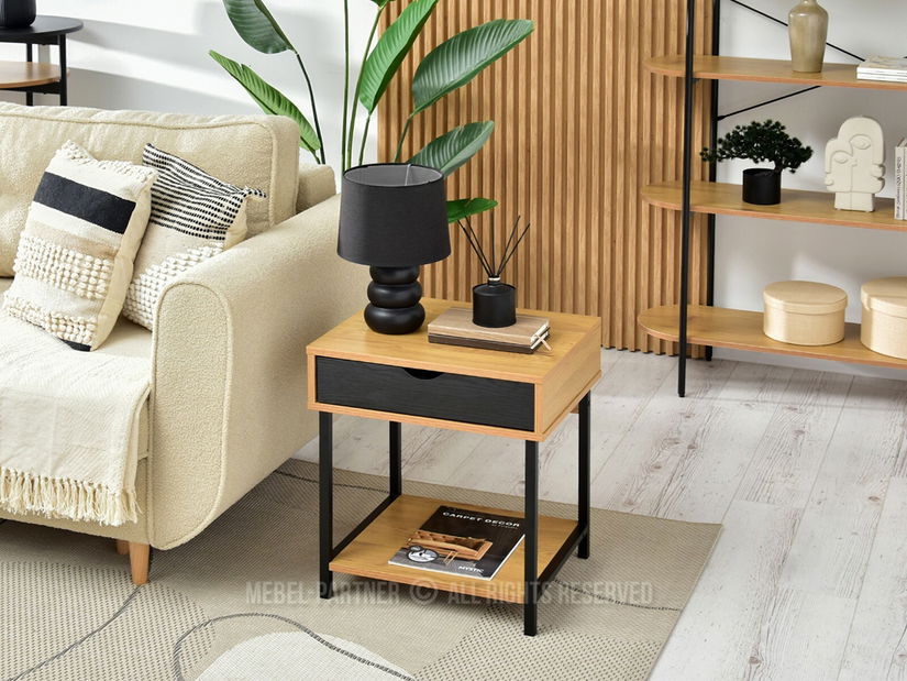 Noční stolek Emmo (dub + černá)