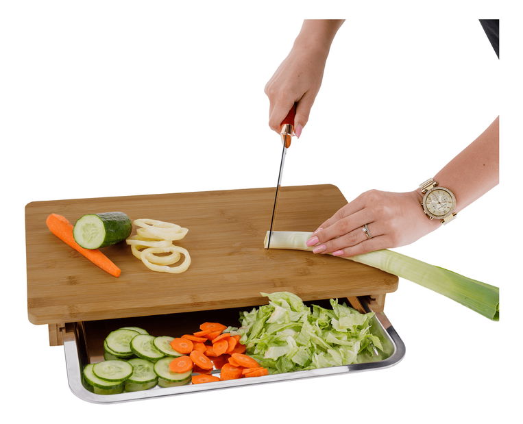 Krájecí deska se zásuvkou Tarosh 1 (bambus + ocel)