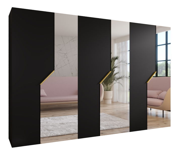 Šatní skříň Alaris 2 300 (černá + zlatá) (se zrcadlem)