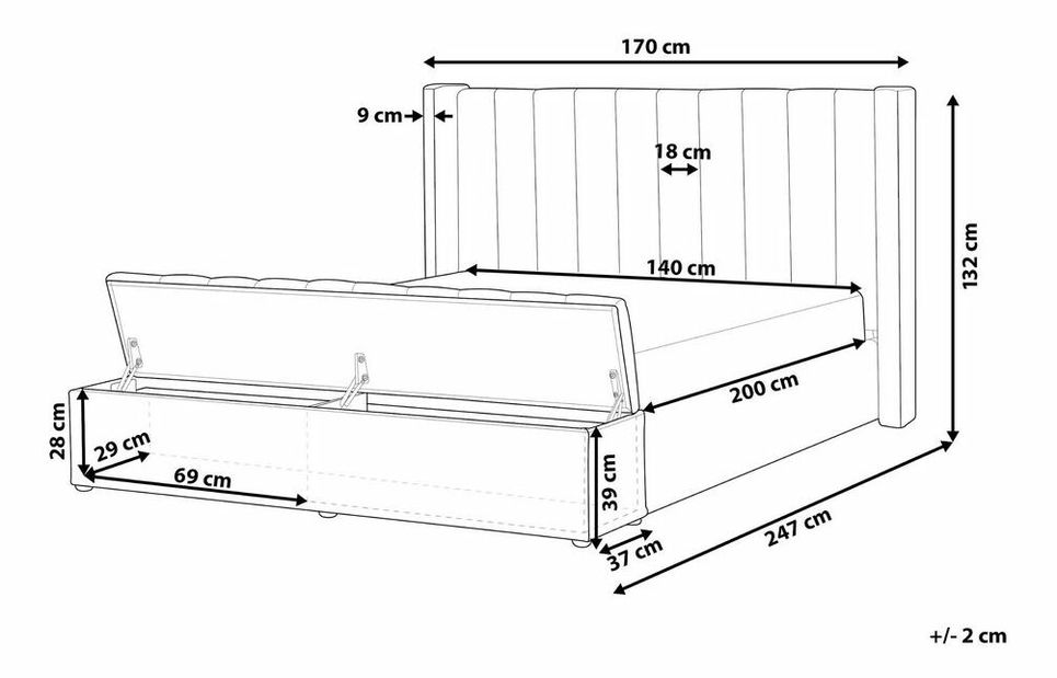 Manželská postel 140 cm NAIROBI (textil) (fialová) (s roštem)
