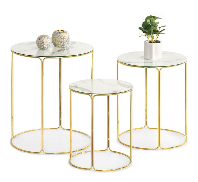 Konferenční stolek Belianni Zest (bílý mramor + zlatá)