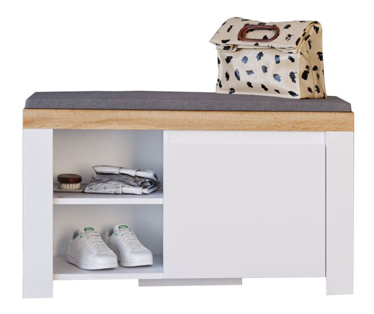 Botník (skříňka na boty) Valgo 1D (extra vysoký lesk bílý + dub wotan)