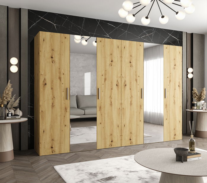 Šatní skříň 300 cm Borry 2 (dub artisan + stříbrná)