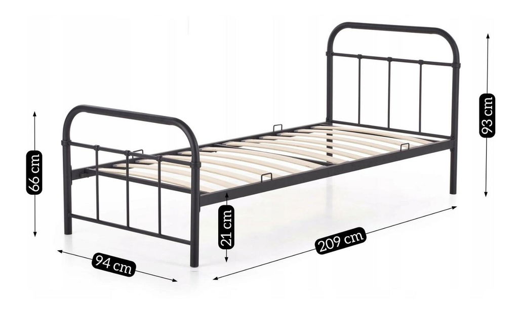 Kovová postel 90 cm Pavot (černá) (s roštem) *výprodej