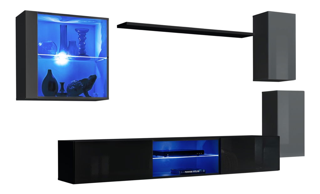Obývací stěna Shelly 27 GZ SW 23 (grafit matný + grafit lesklý + černá matná + černá lesklá)