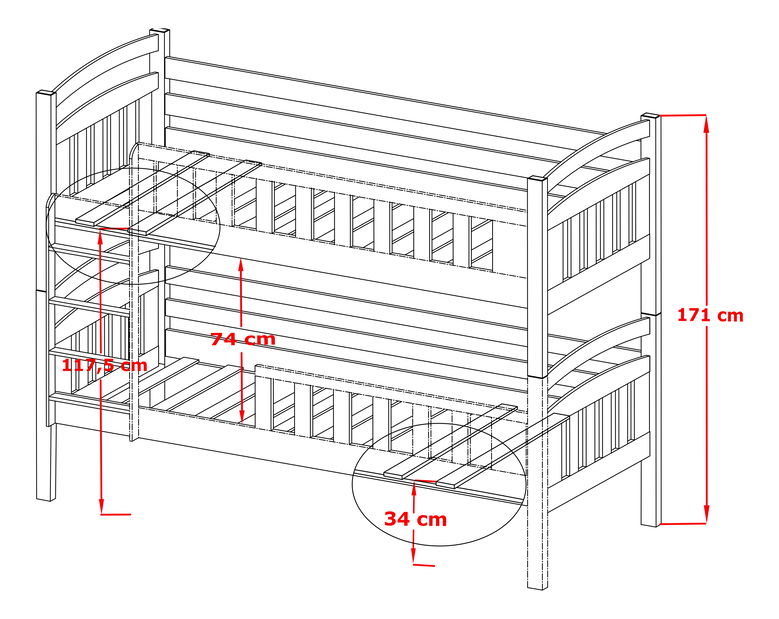 Dětská postel 80 cm Sarina (s roštem a úl. prostorem) (grafit)