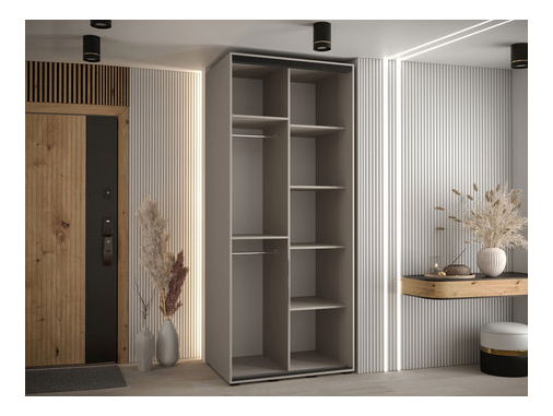 Šatní skříň s posuvnými dveřmi Foktra 3 120 (kašmír + černá) (se zrcadlem)