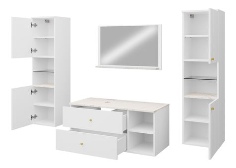 Koupelnový nábytek Kiago III (bílá matná + mramor bianco + zlatá) (se sifonem)