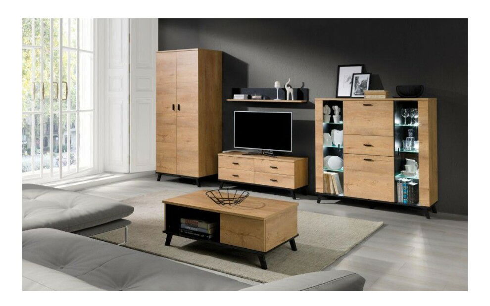 TV stolek/skříňka Joyce J7 (dub lefkas + černá) *výprodej