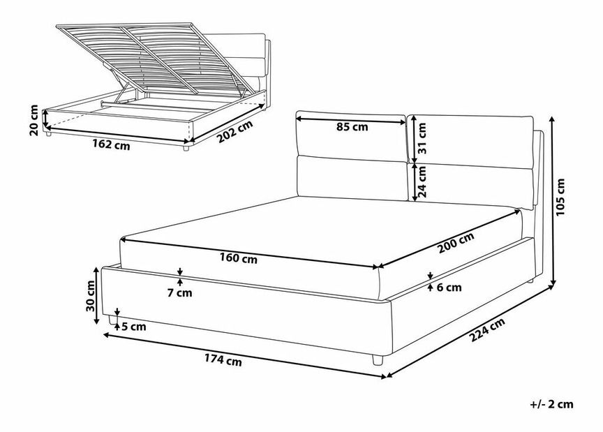 Manželská postel 160 cm Batil (šedá) (s roštem) (s úl. prostorem)