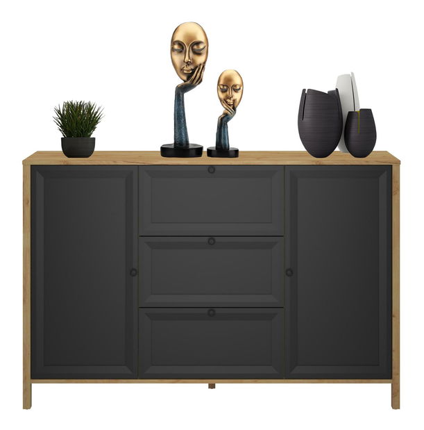 Komoda Bruselas 2 (dub craft zlatý + černá)