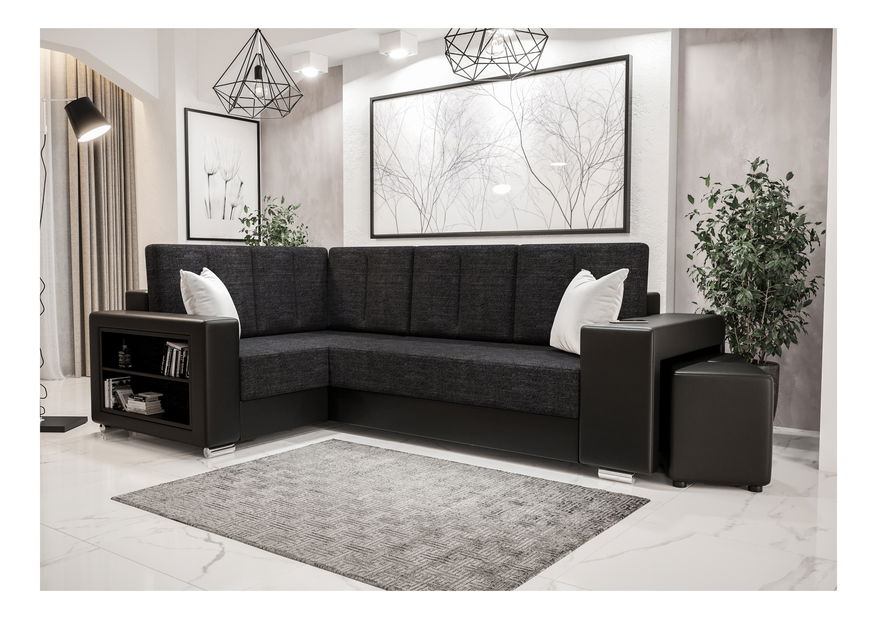 Rohová sedací souprava Lush (černá + bílá) (L)
