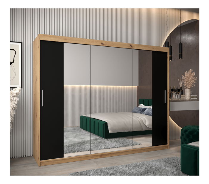 Šatní skříň 250 cm Toki 2 (Dub artisan + Černá matná)