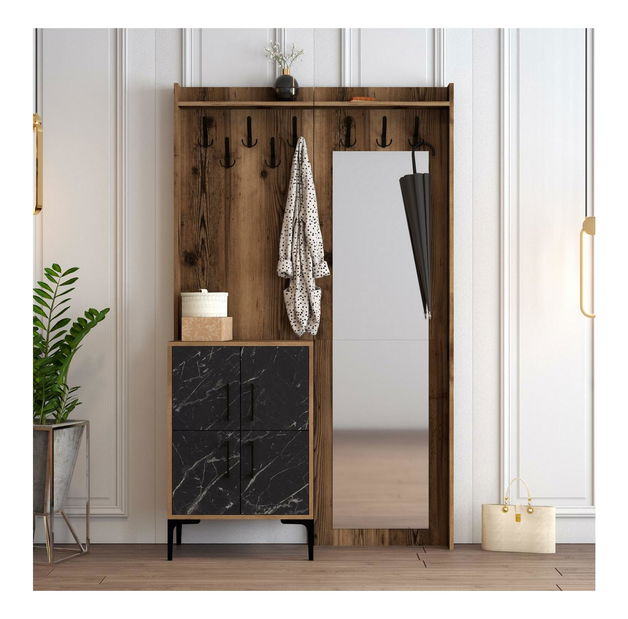 Předsíňová stěna Betina BC (ořech + černá) (se zrcadlem)