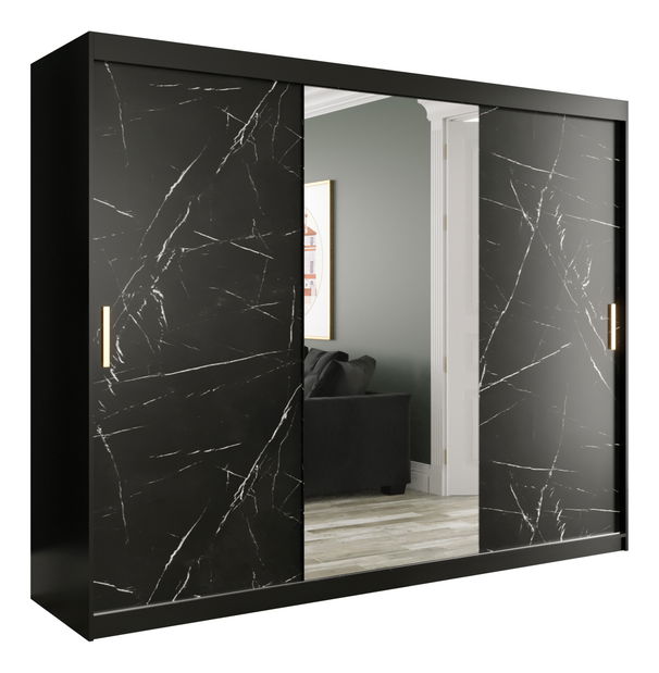 Šatní skříň 250 cm Marbelo T1 (matná černá + černý mramor)