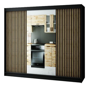 Šatní skříň 250 cm Ladonna 2 (černá matná) (se zrcadlem)