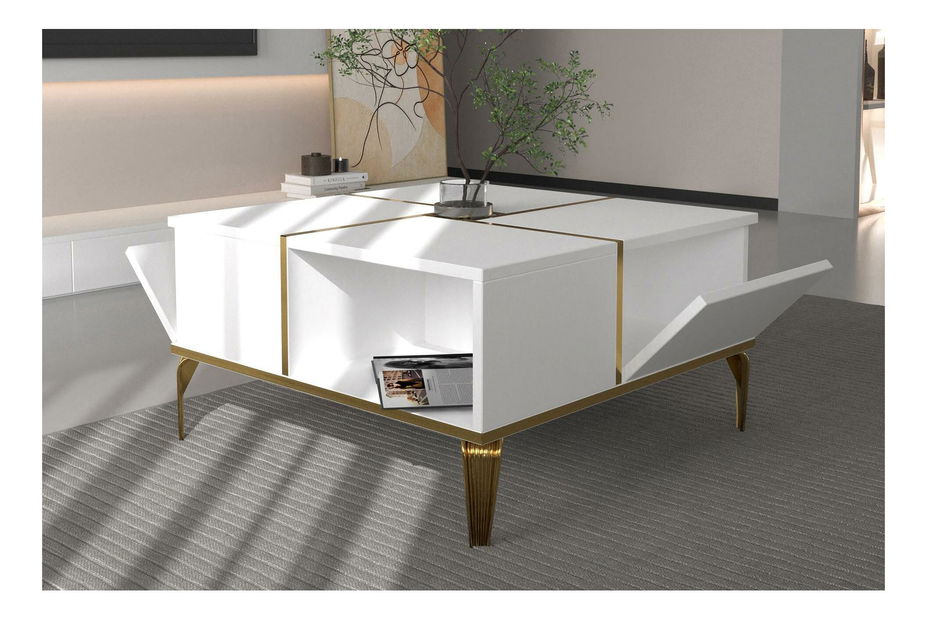 Konferenční stolek Nirvy (bílá + zlatá)